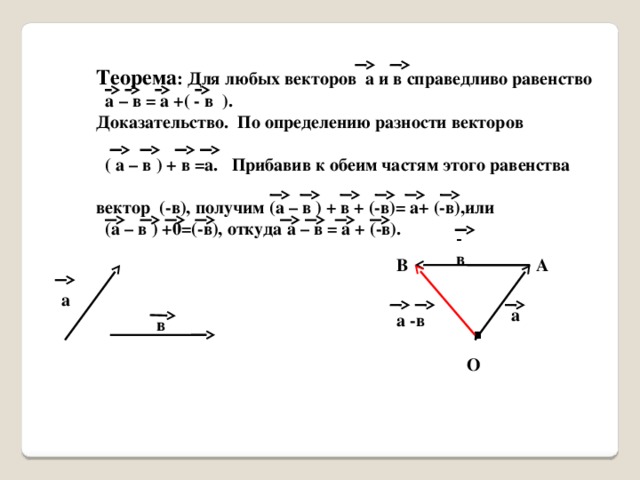 Вектор m равен вектору n. Теорема о сложении векторов доказательство. Разность векторов доказательство. Вычитание векторов теорема и доказательство. Доказательства к теореме - для любых векторов.