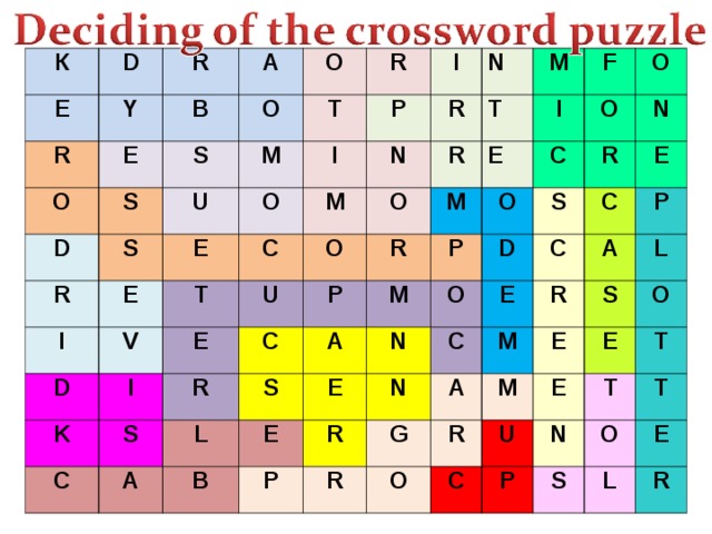 К Е D Y R R B A O E S O O S D U T M S R R I O E P I E I M V T D C R N N M U T E I R O K O R C P I M S E C F R O A S L C A O O P M N E S E R B O D N R C E P N E C C R P G A M R A O L E S M R E C U E O P N T T O T S E L R